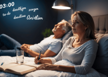 man-vrouw-in-bed-man-slapend-vrouw-wakker-piekerend