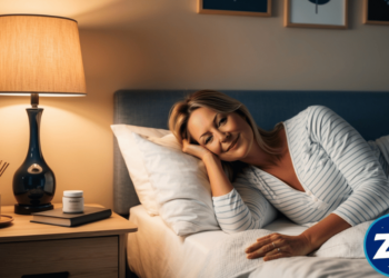 vrouw-50+-in-bed-nachtlampje-tijd-om-inslaap-te-vallen