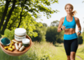 Vrouw-40+-hardlopen-natuur- mandje-potjes-supplementen.