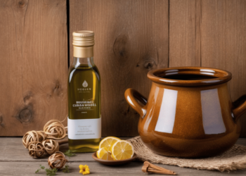 Klein schaaltje olijfolie naast een handvol kruidnagels op een houten ondergrond – een krachtig natuurlijk mengsel voor gezondheid en verzorging.