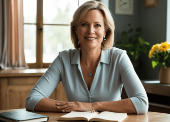 Vrouw van middelbare leeftijd houdt haar hand op haar keel bij vermoeidheid en traagheid, mogelijk door schildklierproblemen tijdens de overgang.