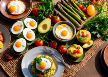 Verschillende gezonde eiergerechten op een ontbijttafel als onderdeel van een 30-dagen eierdieet