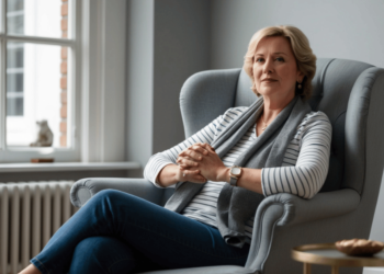 Vrouw van 40+ neemt bewust rustmoment om herstel van bijnieruitputting en hormonale balans te ondersteunen.