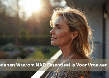 Energieke vrouw van 50 in natuurlijk licht, straalt vitaliteit en balans uit dankzij NAD